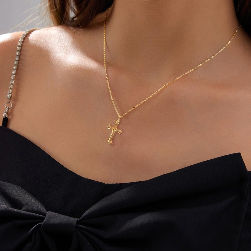 Partm Gold Cross Necklace for Women 14K Plated Dainty Pendant Cross Chain Faith Crucifix Choker Baptism Necklace for Women Trendy Religious Jewelry Hypoallergenic - Image 3